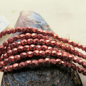 Faceted Copper Spacer Beads: Czech Fire Polish Glass, 2mm (50 pc)