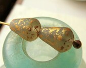 New MATTE METALLIC DROPS . Czech Picasso Glass Beads . 10 mm by 7 mm (8 beads) . Supplies for Jewelry Making