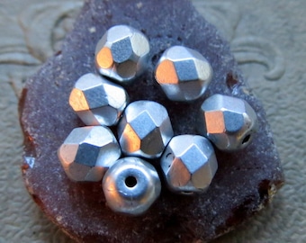 Back In Stock SILKY SILVER ROUNDS . Czech Metallic Glass Beads (25 beads) 6 mm . Supplies for Jewelry Making