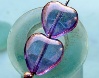LUMI AMETHIST HARTEN. 6 Tsjechische geperste hartkralen. Kralen van 12 mm. Benodigdheden voor het maken van sieraden
