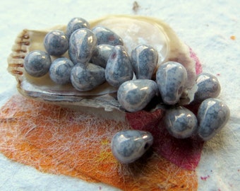 Gray LAVENDER LUSTER TEARDROPS .  Czech Picasso Glass Beads . 6 mm (25 beads) Supplies for Jewelry Making