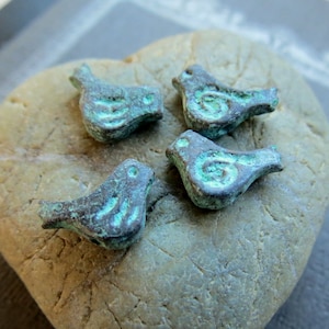 2 MYKONOS AGED BIRDS . 12 mm . Greek Charms & Pendants . Supplies for Jewelry Making