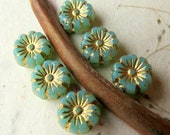 New GOLDEN SEAFOAM BLOSSOMS . Czech Metallic Glass Flower Beads . 8 mm (10 beads) . Supplies for Jewelry Making