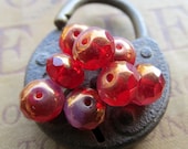 SWIRLED FUSCHIA RONDELLES . Czech Metallic Glass Beads (10 beads) 6 mm by 8 mm . Supplies for Jewelry Making
