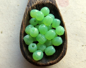 New BRIGHT JADEITE ROUNDS .  50 Czech Fire Polished Glass Beads . 4 mm . Supplies for Jewelry Making
