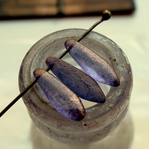 New ETCHED BRONZE DAGGERS . 10 Czech Matte Glass Beads . 16 by 5 mm .  Supplies for Jewelry Making