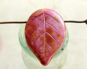 6 PINK PICASSO PETALS . Czech Leaf Glass Beads . 18 mm . Jewelry Making Supplies