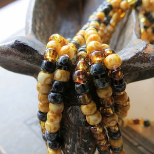 AGED BEEHIVE MIX .  Czech Picasso Seed Beads . size 6/0  (one strand, 170+ beads) . Mixed Czech Seed Beads