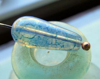BLAUE MONDSTEIN TROPFEN.  Böhmische Picasso Glasperlen. 20 mm auf 9 mm (4 Perlen). Lieferungen für die Schmuckherstellung
