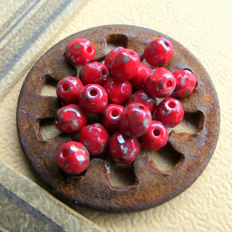 Czech Fire Polished Picasso Glass Beads Supplies for Jewelry Making 50 beads 4 mm New RED PICASSO ROUNDS