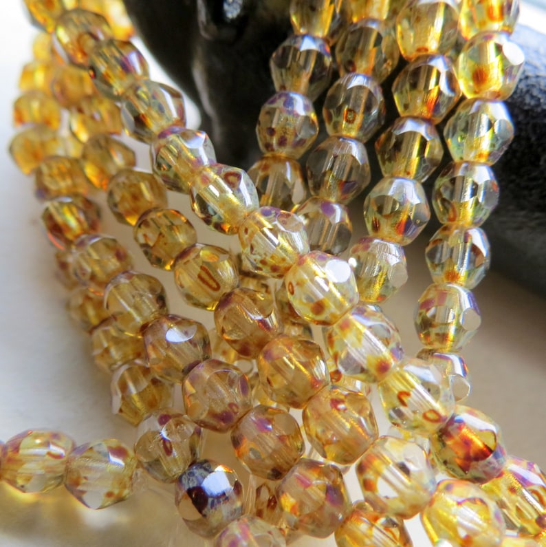 Czech Glass Faceted Beads 4 mm 50 beads New CRYSTAL PICASSO ROUNDS