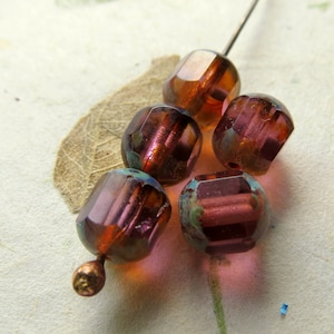 AMETHYST PICASSO BARRELS . 10 Czech Octagonal Glass Beads . 8 mm . Supplies for Jewelry Making