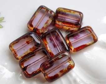 ALEXANDRITE PICASSO REX . 8 Czech Picasso Glass Beads . 12 mm by 8 mm . Supplies for Jewelry Making