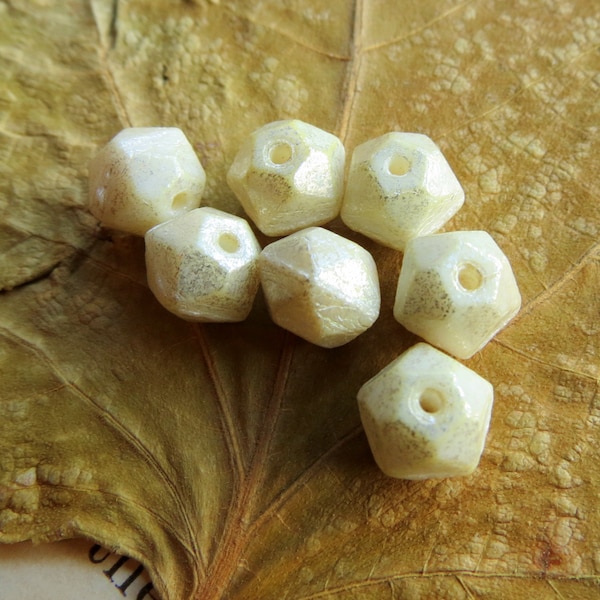 IVORY MERCURY NUGGETS .  10 Czech English Cut Glass Beads . 8 mm . Supplies for Jewelry Making