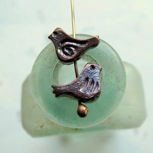 AGED BRONZE BIRDIEZ . 2 Mykonos Bird Charms . 12 mm . Greek Charms, Pendants and Buttons . Supplies for Jewelry Making
