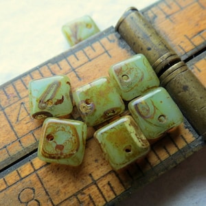 PICASSO MELON SQUARELETTES . 30 Czech Pressed Glass Beads . 6 mm . Supplies for Jewelry Making