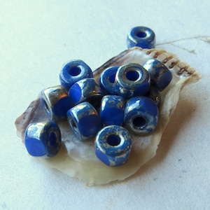 MATUBO Dark BLUE TRICUTS .  20 Czech Picasso Tri cut Seed Beads . size 2/0 beads . Supplies for Jewelry Making