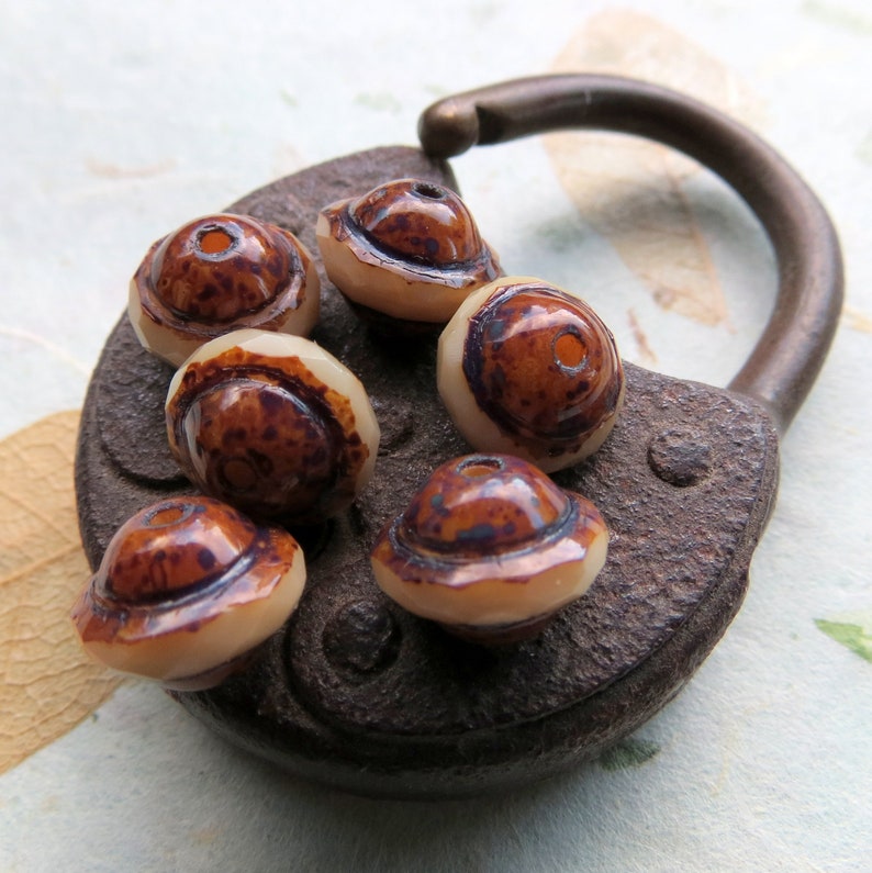 AGED IVORY SATURNS . 8 Czech Picasso Glass Beads . 8 mm by 9 mm beads . Supplies for Jewelry Making image 9