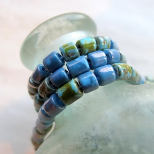 Czech Picasso Luster Glass Bugle Beads: Mixed Blue, 6/0 (130+)