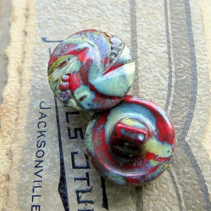1 Czech Picasso Art Glass Button: Red Swirl, 14mm Jewelry Supply