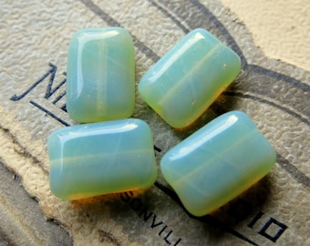 15 JADEITE OPAL RECTANGLES, Czech Glass Rectangle Beads: 12x8mm Jewelry Supplies