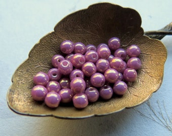 PINK LUSTER MARBLES . 100 Czech Fire Polished Glass Druk Beads . 3 mm . Supplies for Jewelry Making