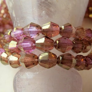 ANTIQUE ROSE BICONES . 25 Czech Fire Polished Bicone Glass Beads . 6 mm . Supplies for Jewelry Making