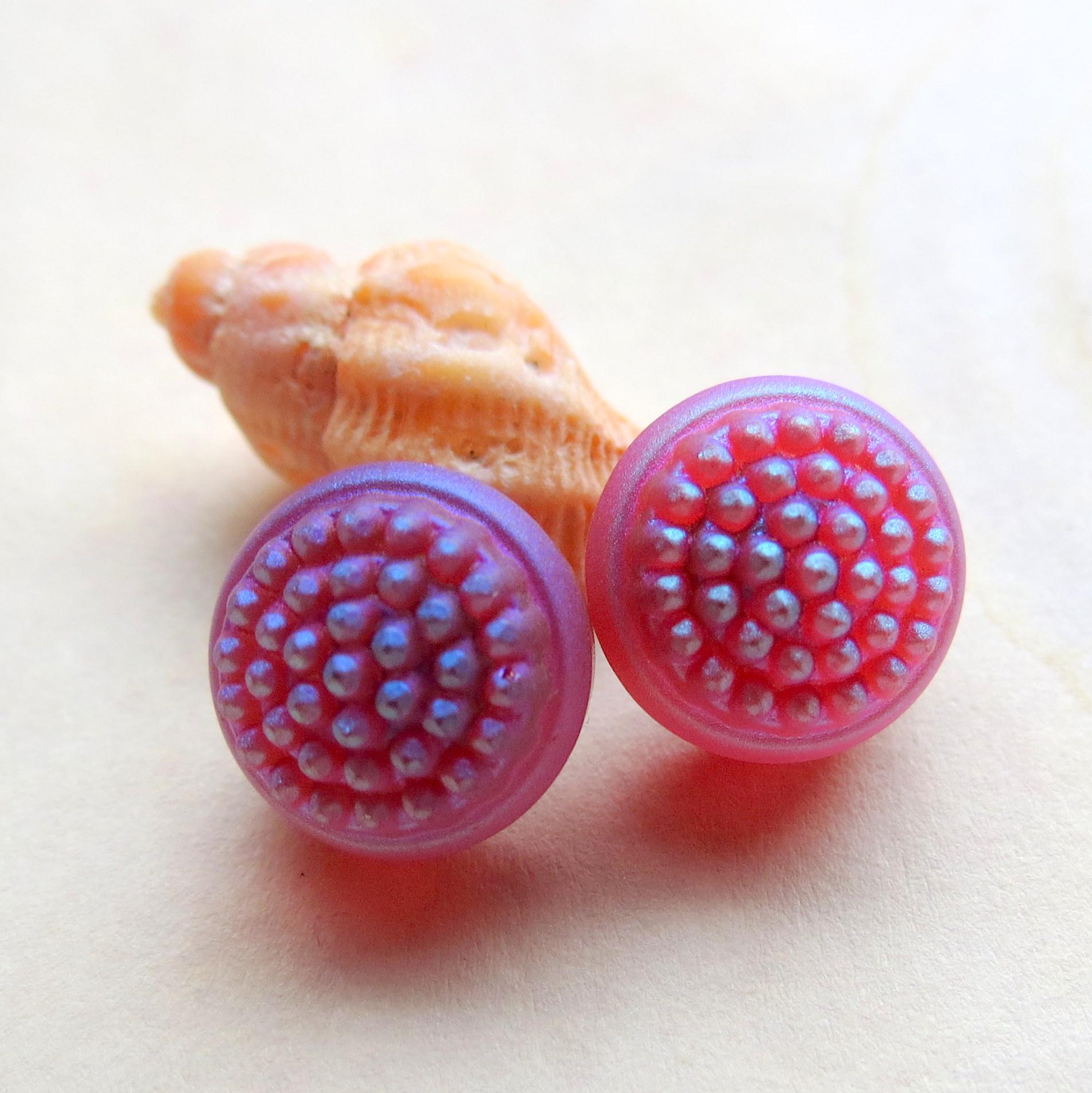 Matte Berry Czech Glass Button: 12mm AB Art Shank Button