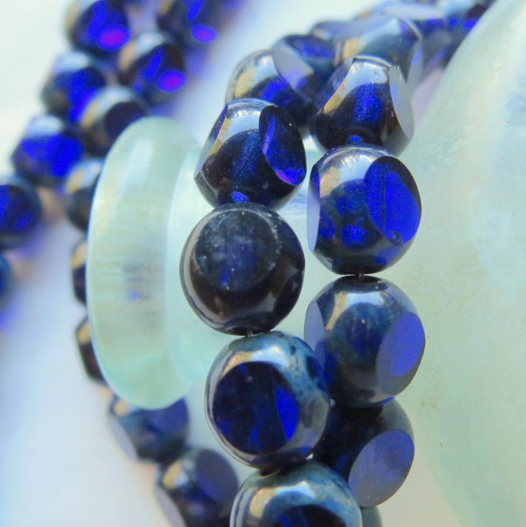 COBALT PICASSO ROUNDS . 10 Czech Tri Cut Glass Beads . 8 Mm Beads ...