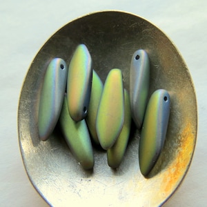 New MATTE VITRAIL DAGGERS . 10 Czech Metallic Glass Beads . 16 by 5 mm .  Supplies for Jewelry Making