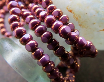 BRONZED PINK LITTLES . 50 Czech Tricut Metallic Seed Beads . size 6/0 . Supplies for Jewelry Making