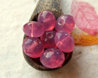 New ROSE OPAL RONDELLES . 10 Czech Fire Polished Glass Beads . 6 by 9 mm . Supplies for Jewelry Making