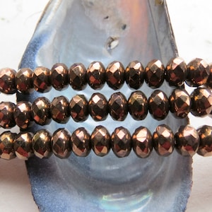 DARK BRONZE RONDELLES . 20 Czech Metallic Glass Beads . 7 mm by 4 mm . Supplies for Jewelry Making