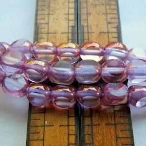 Luster Pink Czech Glass Beads: 6mm Tri Cut Metallic Rounds