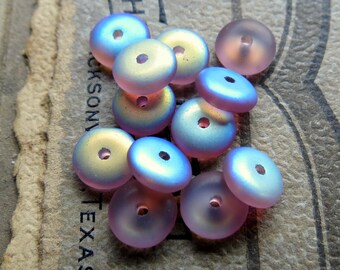 50 VIOLET AB SPACERS .  Czech Glass Beads: Frosted Matte Discs, 6mm