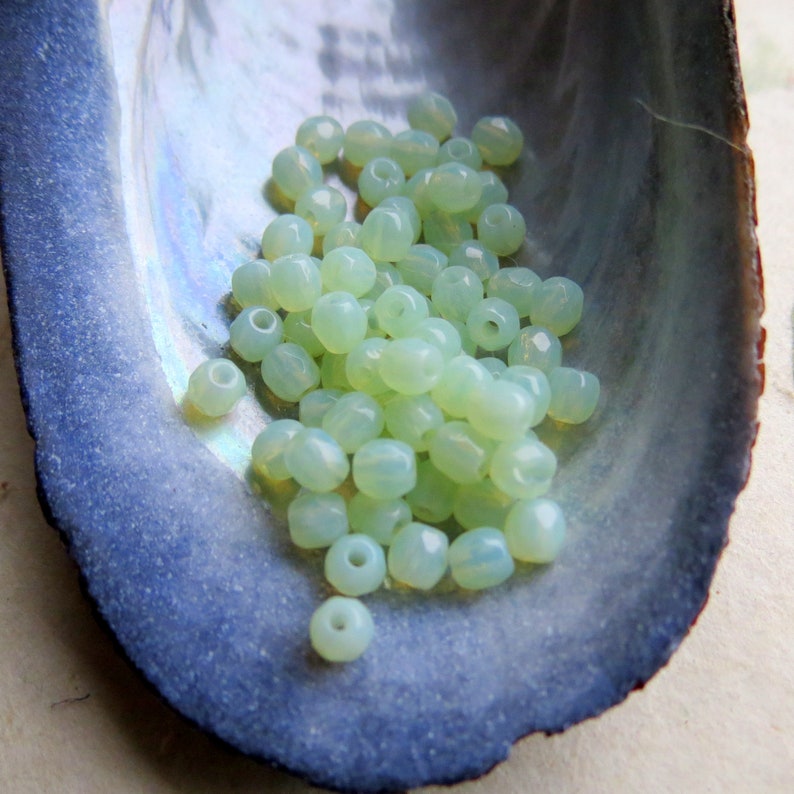 New LIGHT JADEITE ROUNDS . 50 Czech Fire Polished Glass Beads . 3 mm . Supplies for Jewelry Making image 2