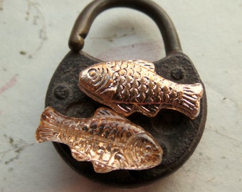New METALLIC GOLDFISH . 4 Czech Pressed Glass Fish Beads . 25 mm by 12 mm . Supplies for Jewelry Making