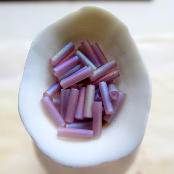 New LAVENDER AB BUGLES . 100 Miyuki Matte Glass Bugle Beads . 1.7 mm by 6 mm . Supplies for Jewelry Making