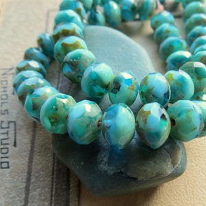Czech Turquoise Picasso Glass Rondelle Beads: 6x8mm Jewelry Supplies