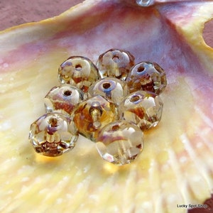 CRYSTAL PICASSO RONDELLES . 10 Czech Picasso Glass Beads . 9 mm . Supplies for Jewelry Making