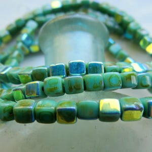 TURQUOISE PICASSO CUBES . 40 Czech Ab Seed Beads . 4 mm cubes . Supplies for Jewelry Making