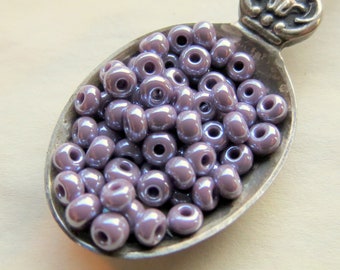 New LUSTER LAVENDER BEADS . 100 Czech Opaque Glass Seed Beads . 4 mm beads . Baroque Rocailles. Supplies for Jewelry Making