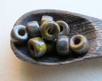 MATUBO WASABI TRAVERTINE . 20 Czech Picasso Seed Beads . size 2/0 . Supplies for Jewelry Making