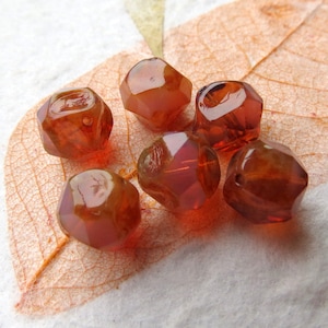 SALMON OPAL NUGGETS . 6 Czech Picasso Glass Beads . 9 mm . Supplies for Jewelry Making
