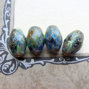 GOLDEN OCEAN OVALS . 6 Czech Metallic Glass Beads . 12 mm by 8 mm beads . Supplies for Jewelry Making