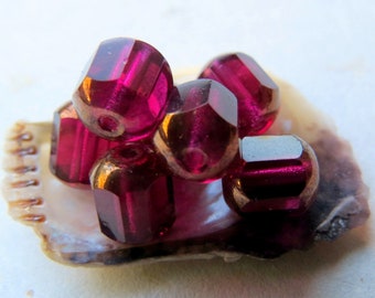 BRONZED FUSCHIA BARRELS .  10 Czech Octagonal Glass Beads .  8 mm beads . Supplies for Jewelry Making