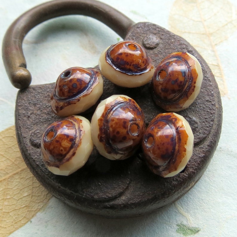 AGED IVORY SATURNS . 8 Czech Picasso Glass Beads . 8 mm by 9 mm beads . Supplies for Jewelry Making image 5