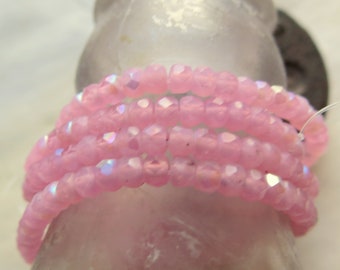 PINK OPALINE RONDELLES . 50 Czech Faceted Matte Ab Glass Beads . 3 mm by 2 mm beads . Supplies for Jewelry Making