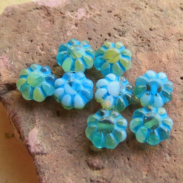 SWIRLED CACTUS FLOWERS . 10 Czech Picasso Glass Beads . 9 mm beads . Supplies for Jewelry Making