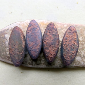 BRONZED SLATE PETALS . 10 Czech Table Cut Spindle Beads . 18 mm by 7 mm beads .  Supplies for Jewelry Making